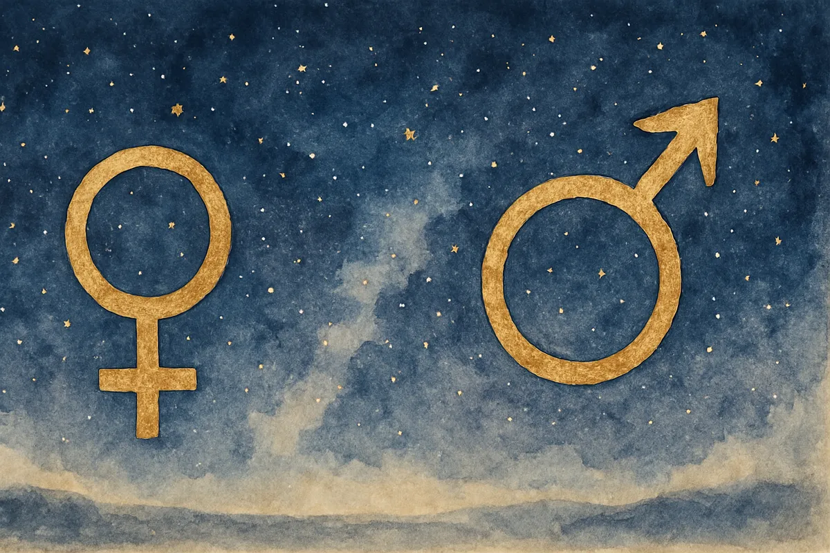 Ilustração de Vênus e Marte em um céu estrelado.